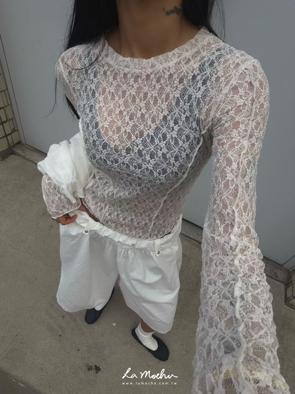 蕾絲透膚長袖上衣